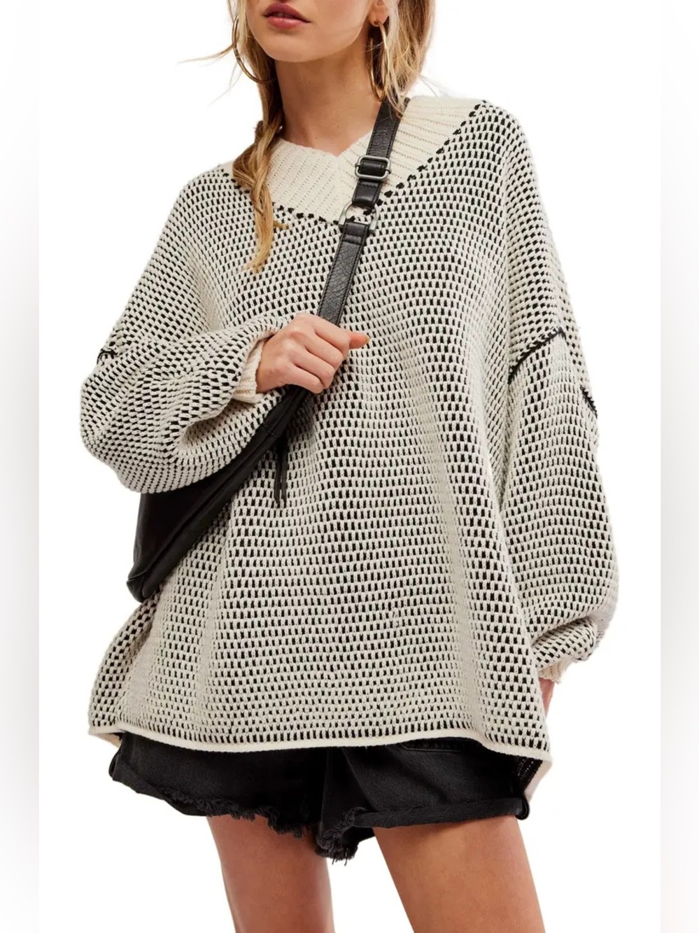 Free People Maise Oversized Pullover V Neck Knit Sweater Chunky Cozy Slouchy